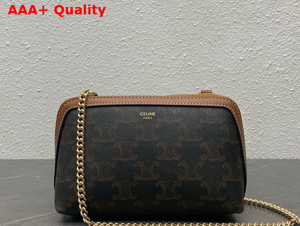 Celine Clutch On Chain in Triomphe Canvas and Lambskin Tan Replica