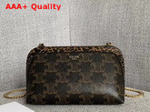 Celine Clutch with Chain in Triomphe Canvas and Leopard Lambskin Replica