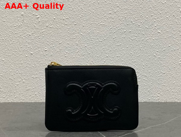Celine Coin and Card Pouch Cuir Triomphe in Smooth Calfskin Black Replica