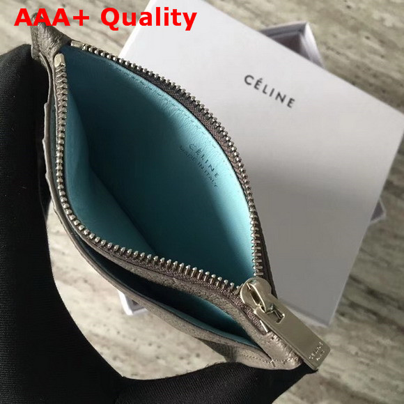 Celine Compact Card Holder in Drummed Calfskin Grey Replica
