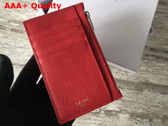 Celine Compact Card Holder in Drummed Calfskin Red Replica