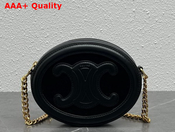 Celine Crossbody Oval Purse Cuir Triomphe in Black Suede and Smooth Calfskin Replica