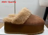 Celine Dana Wedge Mule in Brown Suede Calfskin and Shearling Replica