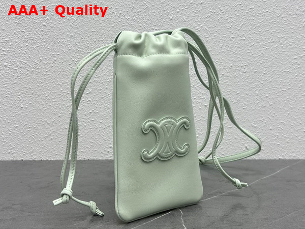 Celine Drawstring Phone Pouch Cuir Triomphe in Smooth Lambskin Light Green Replica
