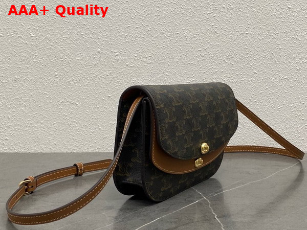 Celine Duo Wallet On Strap in Triomphe Canvas and Calfskin Tan Replica