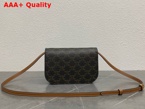 Celine Duo Wallet On Strap in Triomphe Canvas and Calfskin Tan Replica