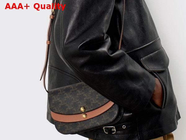 Celine Duo Wallet On Strap in Triomphe Canvas and Calfskin Tan Replica