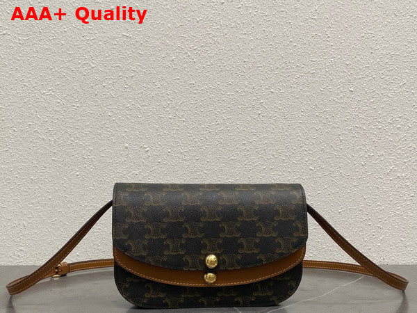 Celine Duo Wallet On Strap in Triomphe Canvas and Calfskin Tan Replica