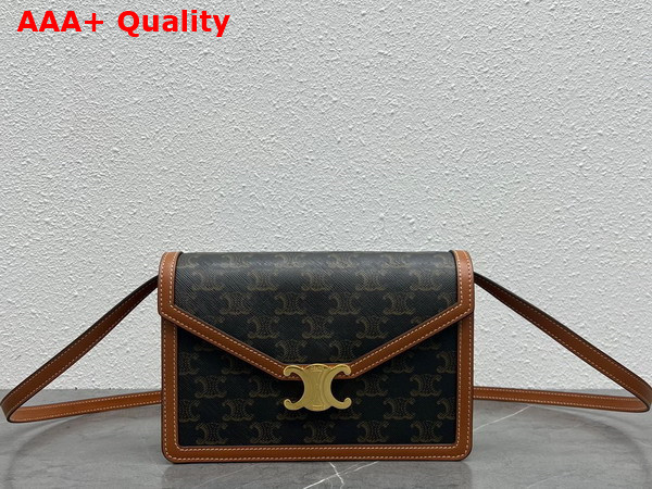 Celine Enveloppe Triomphe Bag in Triomphe Canvas and Calfskin Tan Replica