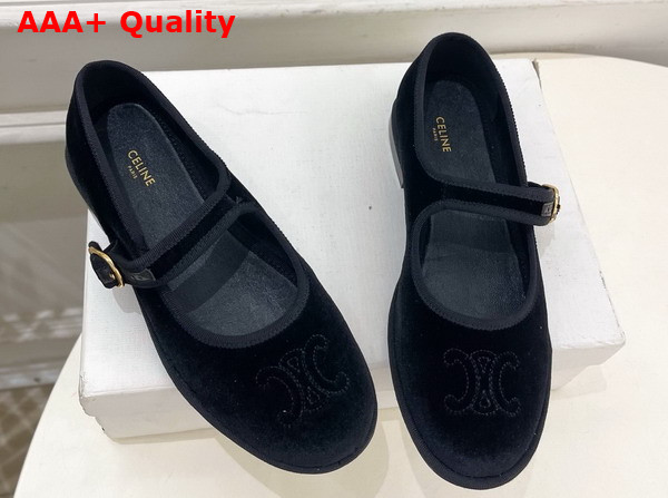 Celine Eve Triomphe Mary Jane Ballerina in Velvet Black Replica