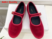 Celine Eve Triomphe Mary Jane Ballerina in Velvet Burgundy Replica