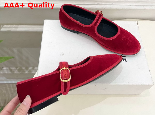 Celine Eve Triomphe Mary Jane Ballerina in Velvet Burgundy Replica