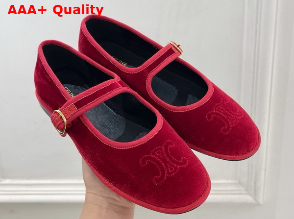 Celine Eve Triomphe Mary Jane Ballerina in Velvet Burgundy Replica