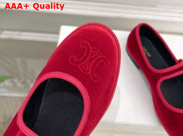 Celine Eve Triomphe Mary Jane Ballerina in Velvet Burgundy Replica