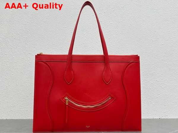 Celine Flat Cabas New Luggage in Ultra Red Glossy Calfskin Replica
