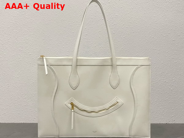 Celine Flat Cabas New Luggage in White Glossy Calfskin Replica