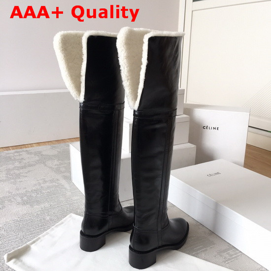 Celine Folco Over The Knee Boot in Black Calfskin and Lamb Shearling Replica