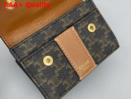 Celine Folded Compact Wallet in Triomphe Canvas and Lambskin Tan Replica