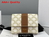 Celine Folded Compact Wallet in Triomphe Canvas and Lambskin White Tan Replica