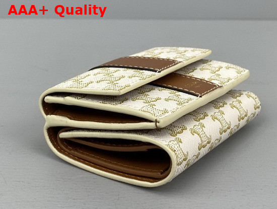 Celine Folded Compact Wallet in Triomphe Canvas and Lambskin White Tan Replica