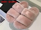 Celine Fur Slides Triomphe Open Slide in Shearling Pink Replica
