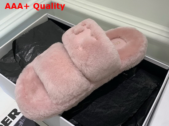 Celine Fur Slides Triomphe Open Slide in Shearling Pink Replica