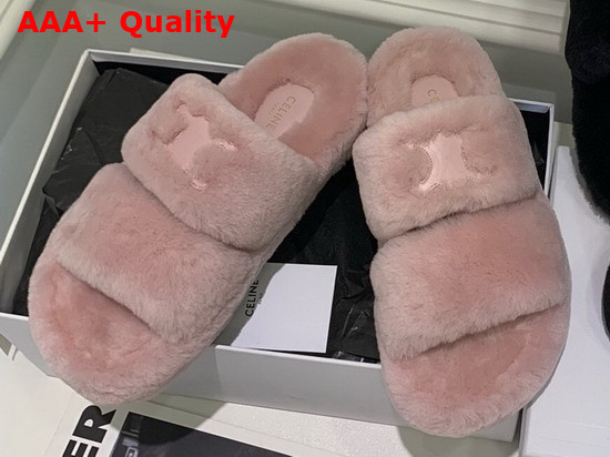 Celine Fur Slides Triomphe Open Slide in Shearling Pink Replica