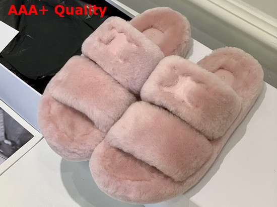Celine Fur Slides Triomphe Open Slide in Shearling Pink Replica