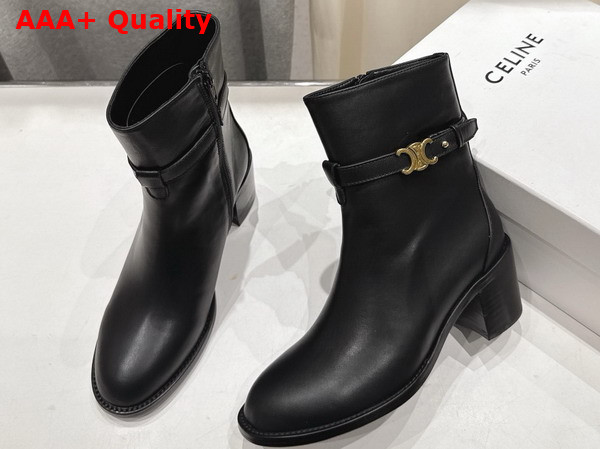 Celine Garance Triomphe Strap Boot in Black Calfskin Replica