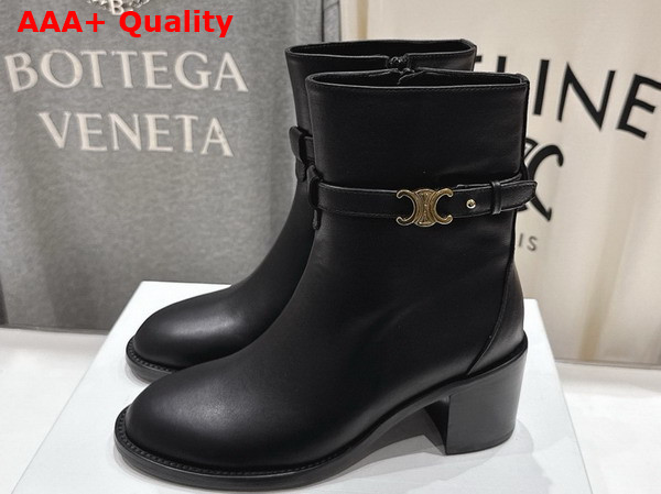 Celine Garance Triomphe Strap Boot in Black Calfskin Replica