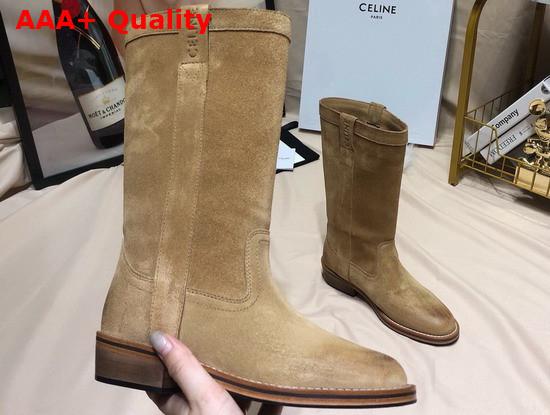 Celine Gardiane High Boot in Suede Calfskin Light Beige Replica