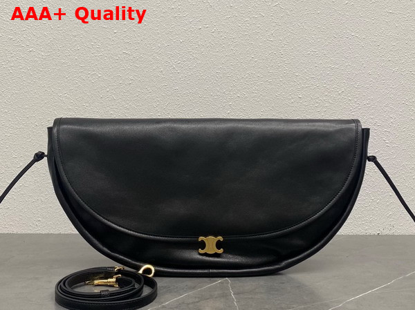 Celine Halfmoon Soft Triomphe Bag in Black Supple Shiny Lambskin Replica