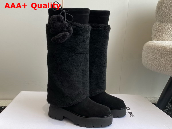Celine High Boots in Black Suede and Shearling Replica