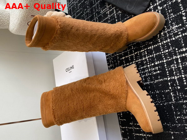 Celine High Boots in Tan Suede and Shearling Replica