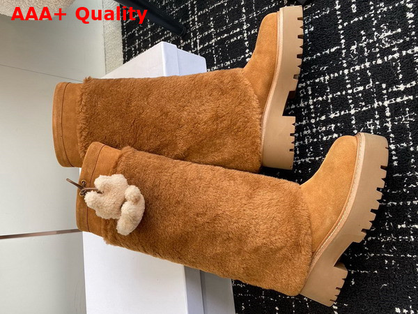 Celine High Boots in Tan Suede and Shearling Replica