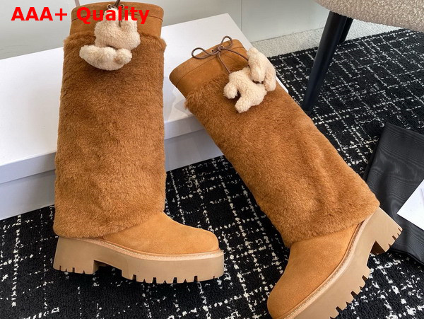 Celine High Boots in Tan Suede and Shearling Replica