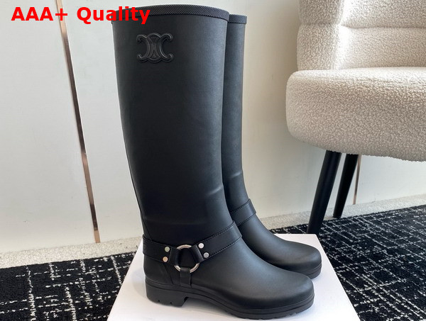Celine High Celine Rain Boots in Rubber and Calfskin Black Replica