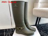 Celine High Celine Rain Boots in Rubber and Calfskin Khaki Replica