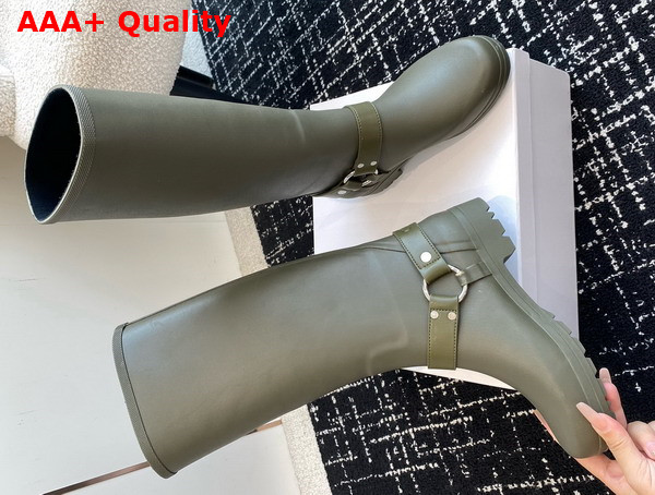 Celine High Celine Rain Boots in Rubber and Calfskin Khaki Replica