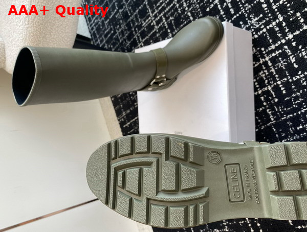Celine High Celine Rain Boots in Rubber and Calfskin Khaki Replica
