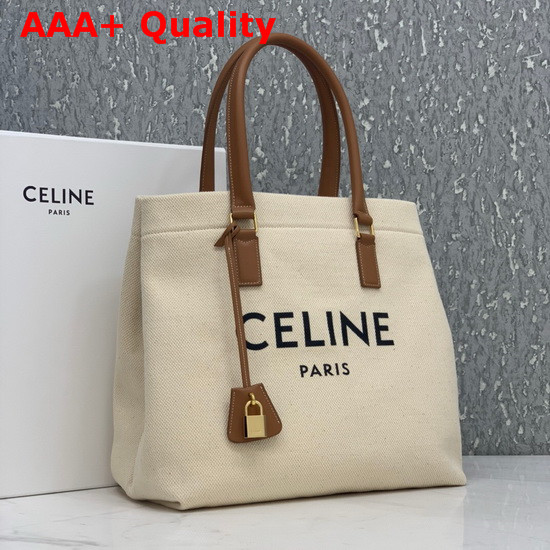 Celine Horizontal Cabas Celine in Canvas with Celine Print and Calfskin Natural Tan Replica