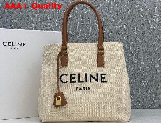 Celine Horizontal Cabas Celine in Canvas with Celine Print and Calfskin Natural Tan Replica