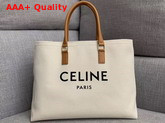 Celine Horizontal Cabas Celine in Canvas with Celine Print and Calfskin Natural and Tan Replica
