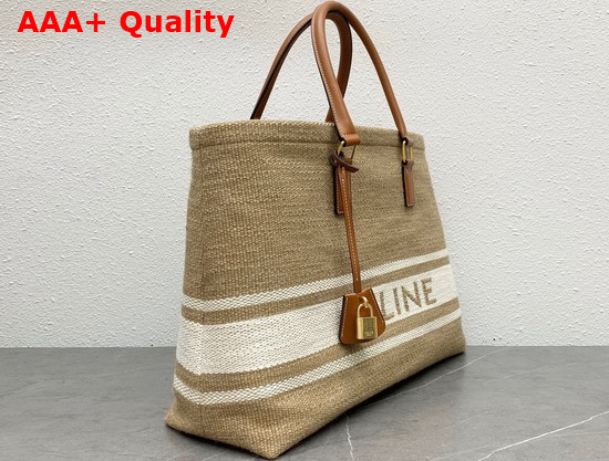 Celine Horizontal Cabas Celine in Textile with Celine Print and Calfskin Beige Tan Replica