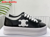 Celine Jane Low Lace Up Sneaker in Black Calfskin Replica