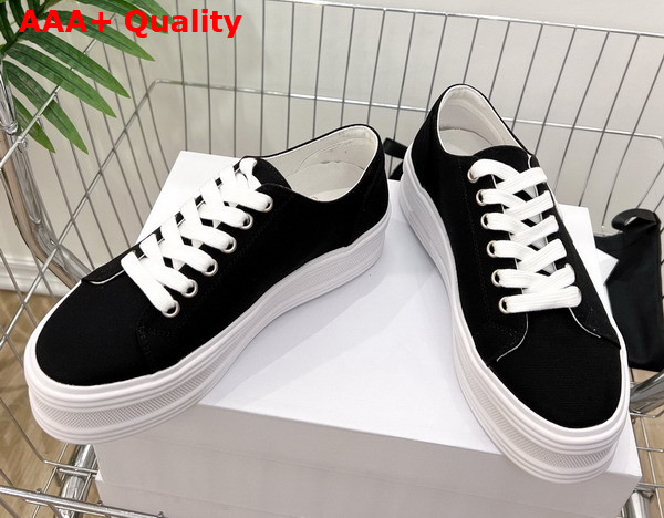 Celine Jane Low Lace Up Sneaker in Black Canvas and Calfskin Replica