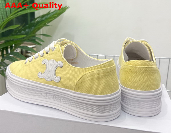 Celine Jane Low Lace Up Sneaker in Light Yellow Canvas and Calfskin Replica