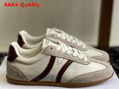 Celine Jogger Low Lace Up Sneaker in Calfskin and Suede Calfskin Optic White Dark Burgundy Grey Replica