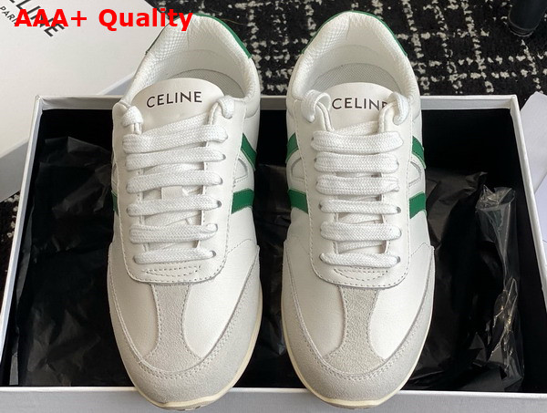 Celine Jogger Low Lace Up Sneaker in Calfskin and Suede Calfskin Optic White Green Grey Replica
