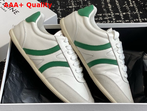 Celine Jogger Low Lace Up Sneaker in Calfskin and Suede Calfskin Optic White Green Grey Replica